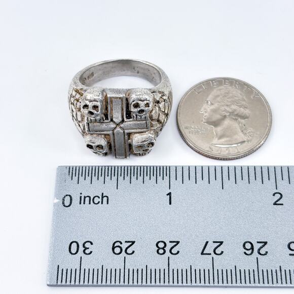 Vintage Shube Sterling Silver 925 Cross Skulls Biker Ring Size 10 - Picture 9 of 10